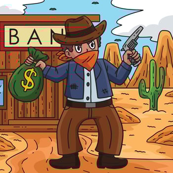 Cowboy Bandit Colored Cartoon Illustration vector