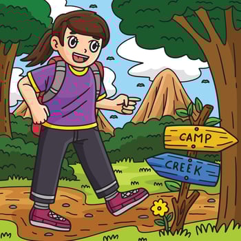 Camping Camper Looking Directions Colored Cartoon vector