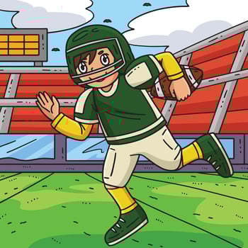 American Football Player Running Colored Cartoon vector