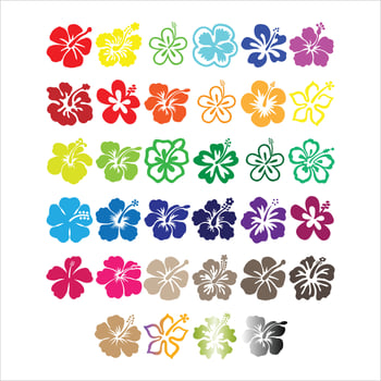 Tropical exotic hibiscus flowers set tattoo silhouette drawing illustration, Hawaiian floral stencil design file vector