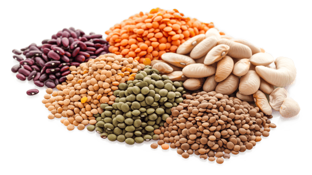 Flat lay the assortment of peas, lentils and legumes isolated on a transparent background png