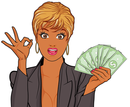 beautiful woman holding money, symbolizing financial growth and stability png