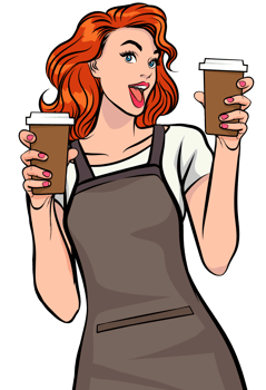 barista girl with fragrant coffee welcomes you png