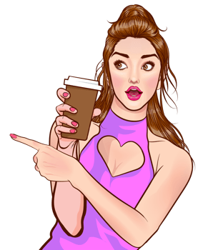 pop art comics cartoon expression character with cup of coffee,beverage png
