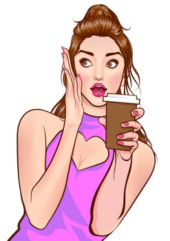 pop art comics cartoon expression character with cup of coffee,beverage png