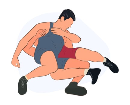 Image of wrestlers in a prone position, Greco-Roman wrestling, duel, sketch outline vector