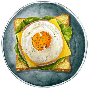 Watercolor Food Collection. Sunny eggs on toast with cheese watercolor illustration. png