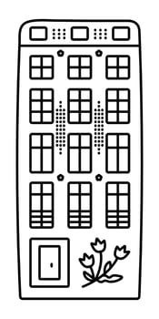 Black line Amsterdam house, cute dutch architecture, single canal Netherland building, preppy doodle, experimental art illustration vector
