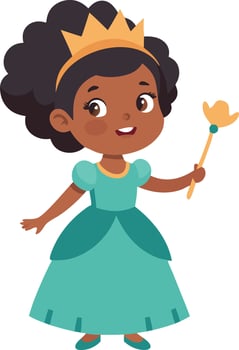Cute cartoon princess with crown and wand isolated on white vector