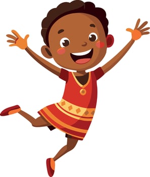 Happy cartoon child jumping with joy in traditional outfit vector
