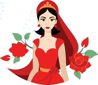 Elegant woman in red dress with floral background illustration vector