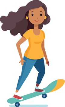 Happy young girl skateboarding, enjoying outdoor activity vector