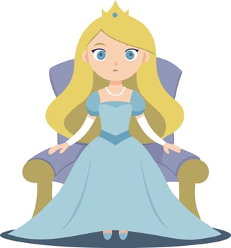 Illustration of a princess sitting on a throne in a light blue dress and crown vector