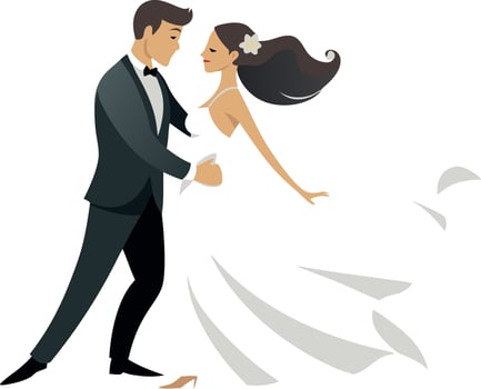 Elegant wedding couple dancing in a romantic and graceful pose illustration vector