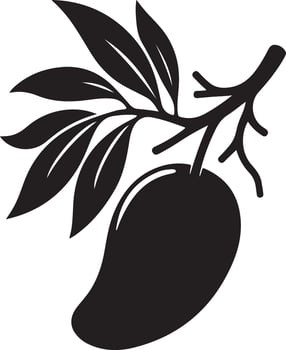 Mango fruit with branch and leaves silhouette isolated on white background. Mango icon illustration design vector