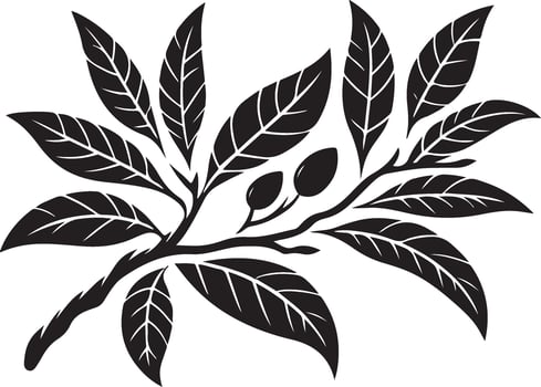 Mango fruit with branch and leaves silhouette isolated on white background. Mango icon illustration design vector