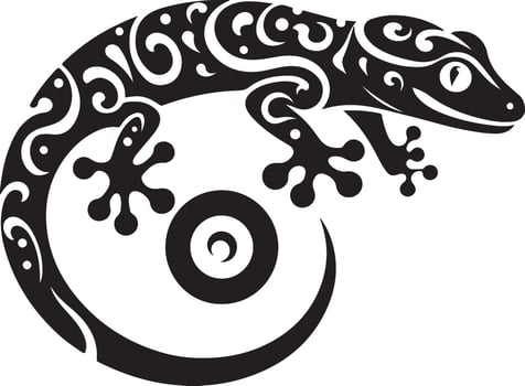 Tokay gekko silhouette on white background. Black hand drawn art of a gekko vector