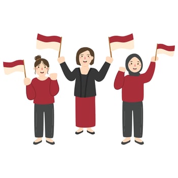 independence day people holding Indonesian flag illustration vector