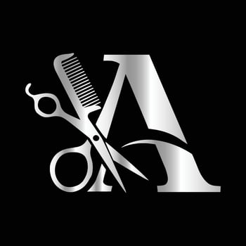 This luxurious and elegant initial A scissors logo is designed for barbershops and salons, retaining its beauty even when scaled down or used in black and white. vector