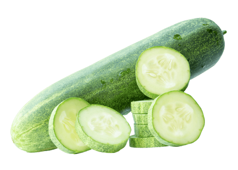 Front view of green cucumber with slices or pieces in stack isolated with clipping path in file format png