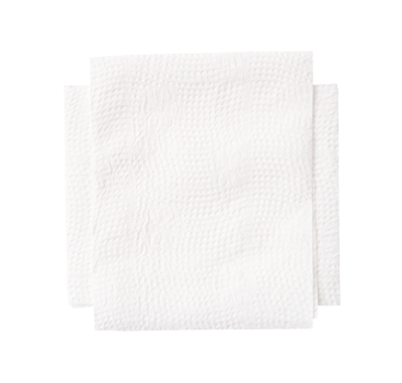 Top view of white folded tissue paper in stack isolated with clipping path in file format png