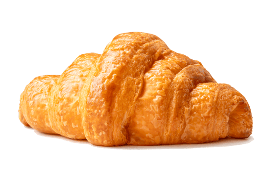 Side view of single brown croissant isolated with clipping path and shadow in file format png