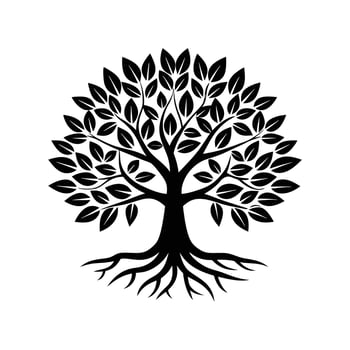 A tree with leaves and roots silhouette illustration, logo, icon vector