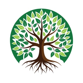 A tree with leaves and roots illustration, color logo, icon vector