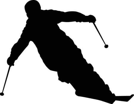 Ski player silhouette full body illustration. People posing freestyle ski in black color vector