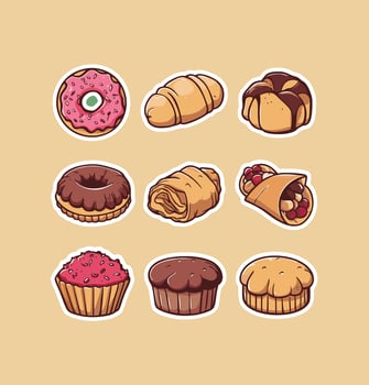 Foods printable stickers clipart illustration set vector