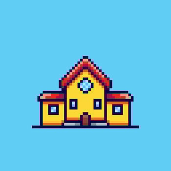 Pixel art school building game asset design vector