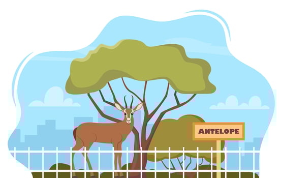 Antelope on territory of wildlife zoo park surrounded by fence. illustration. vector