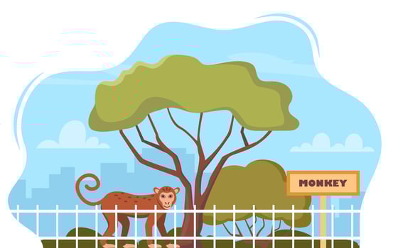 Monkey on territory of wildlife zoo park surrounded by fence. illustration. vector