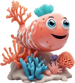 Smiling Coral Reef Cartoon Clipart illustration. AI-generated. png