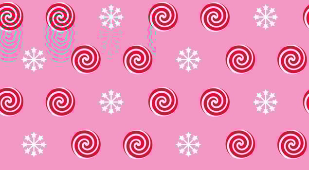 Christmas peppermint swirl candies and snowflake seamless pattern. Holiday traditional peppermint backdrop. vector