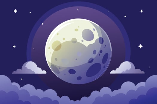 A full moon shines brightly in the night sky, surrounded by clouds. vector