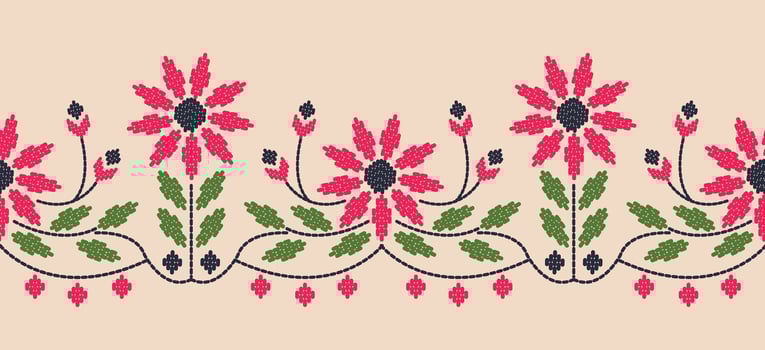 Motif ethnic border beautiful art. Ethnic pink floral background art. folk embroidery Mexican, Indian, Asia, Moroccan, Turkey Uzbek style. Embroidery pattern design hem skirt. vector