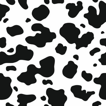 Cow skin texture, black and white spot repeated seamless pattern. Animal print dalmatian dog stains. vector