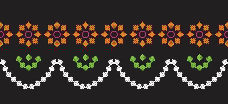 Motif ethnic handmade border beautiful art. Ethnic leaf floral background art. folk embroidery Mexican, Peruvian, Indian, Asia, Moroccan, Turkey Uzbek style. Embroidery pattern design hem skirt. vector