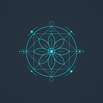 Sacred Geometry Floral Design. Intricate thin Lines on Dark Background with Symmetrical Pattern vector
