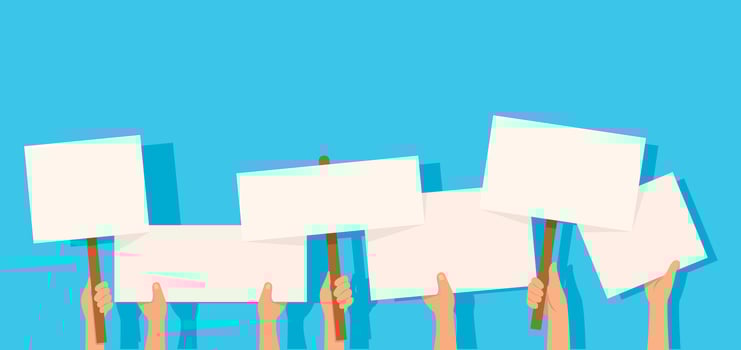 Protesters holding placard sign banner illustration vector