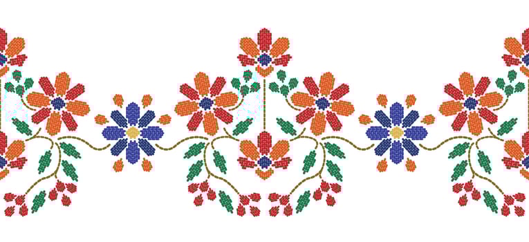 Beautiful Pattern Embroidery floral, leaves and branches pattern design, hem, skirt, adorning sleeves flower embroidery. beautiful border floral embroidery. Ethnic flower pattern. vector