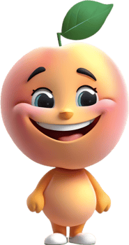 Adorable cartoon peach with a joyful, rosy-cheeked smile. AI-generated. png