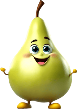 Adorable cartoon pear smiles cheerfully, inviting warmth and happiness. AI-generated. png