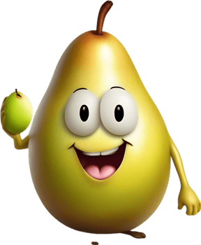 Adorable cartoon pear smiles cheerfully, inviting warmth and happiness. AI-generated. png