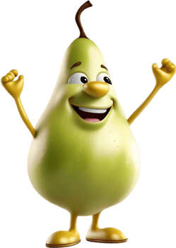 Adorable cartoon pear smiles cheerfully, inviting warmth and happiness. AI-generated. png