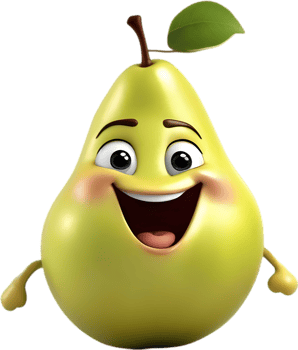 Adorable cartoon pear smiles cheerfully, inviting warmth and happiness. AI-generated. png