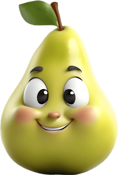 Adorable cartoon pear smiles cheerfully, inviting warmth and happiness. AI-generated. png