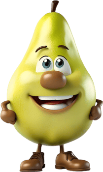 Adorable cartoon pear smiles cheerfully, inviting warmth and happiness. AI-generated. png