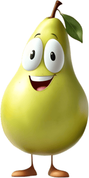 Adorable cartoon pear smiles cheerfully, inviting warmth and happiness. AI-generated. png